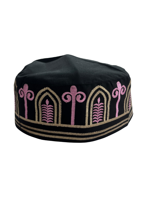 Black Embroidered Prayer Kufi Cap