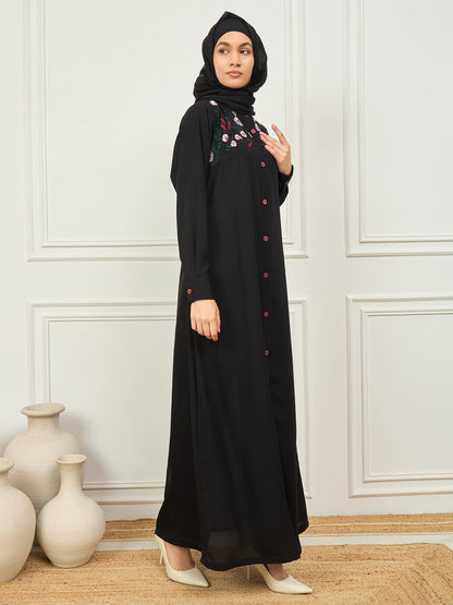 Nabia Front Open Embroidery Abaya with Matching Georgette Hijab