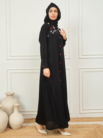 Nabia Front Open Embroidery Abaya with Matching Georgette Hijab