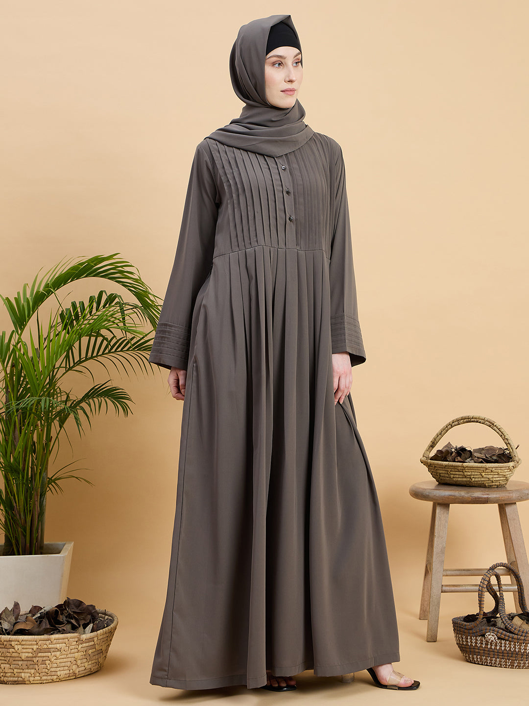 Solid Grey Abaya Burqa with Matching Hijab
