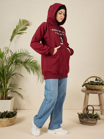 Wow Modest Maroon Fleece Winter Hoodie for Women