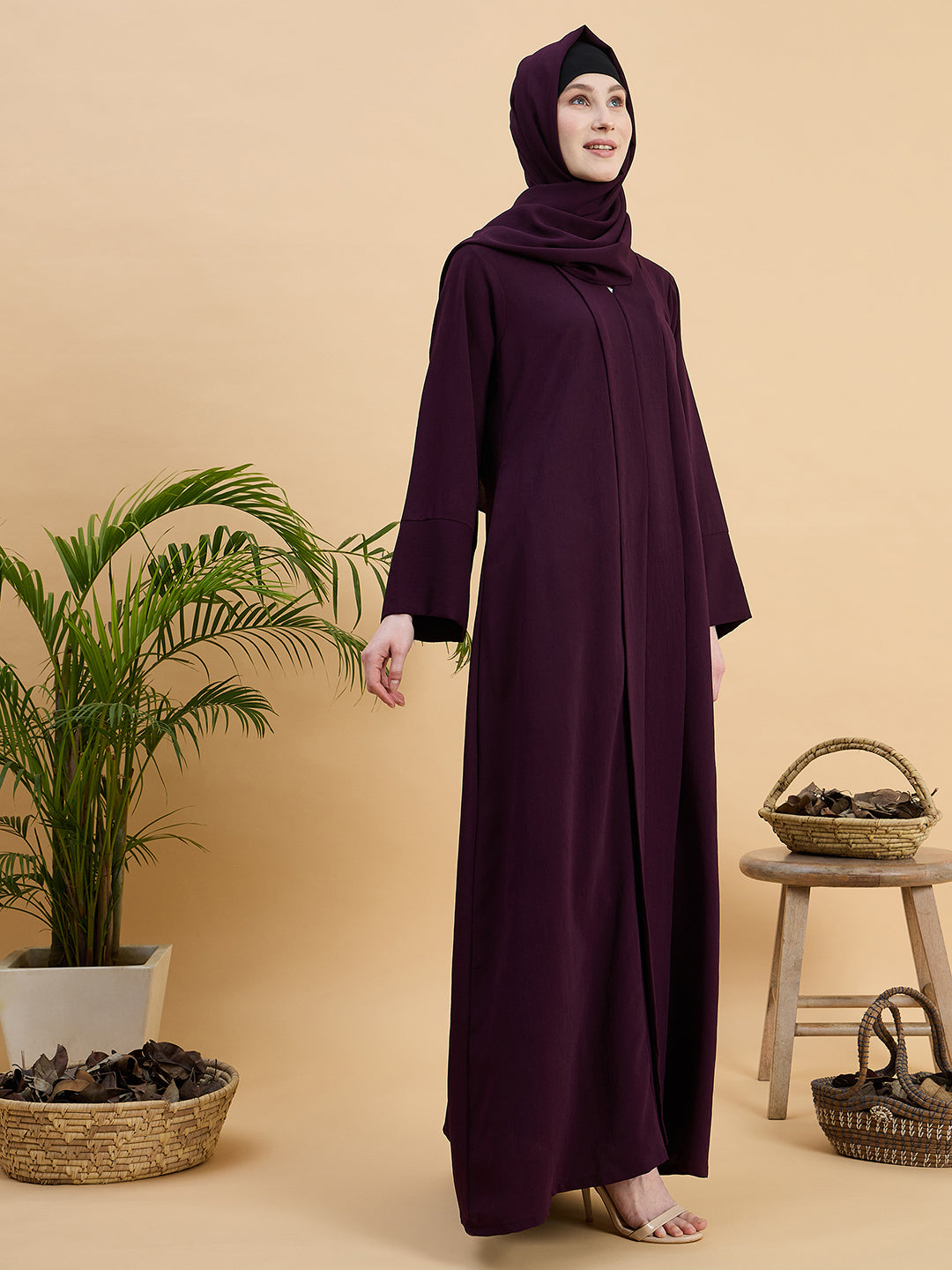 Women’s Solid Purple Abaya Burqa with Matching Hijab