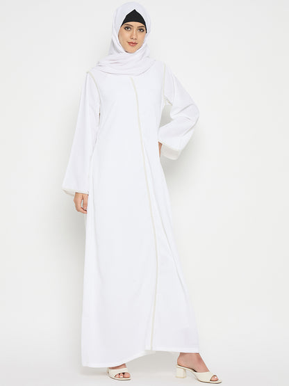 White Embroidery Abaya with Black Hijab