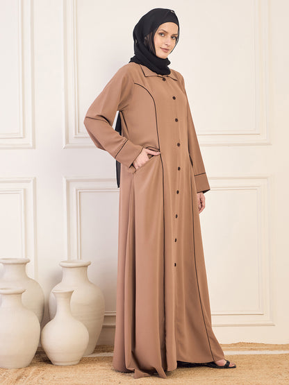 Nabia Rust Front Open Coat Abaya with Black Georgette Hijab
