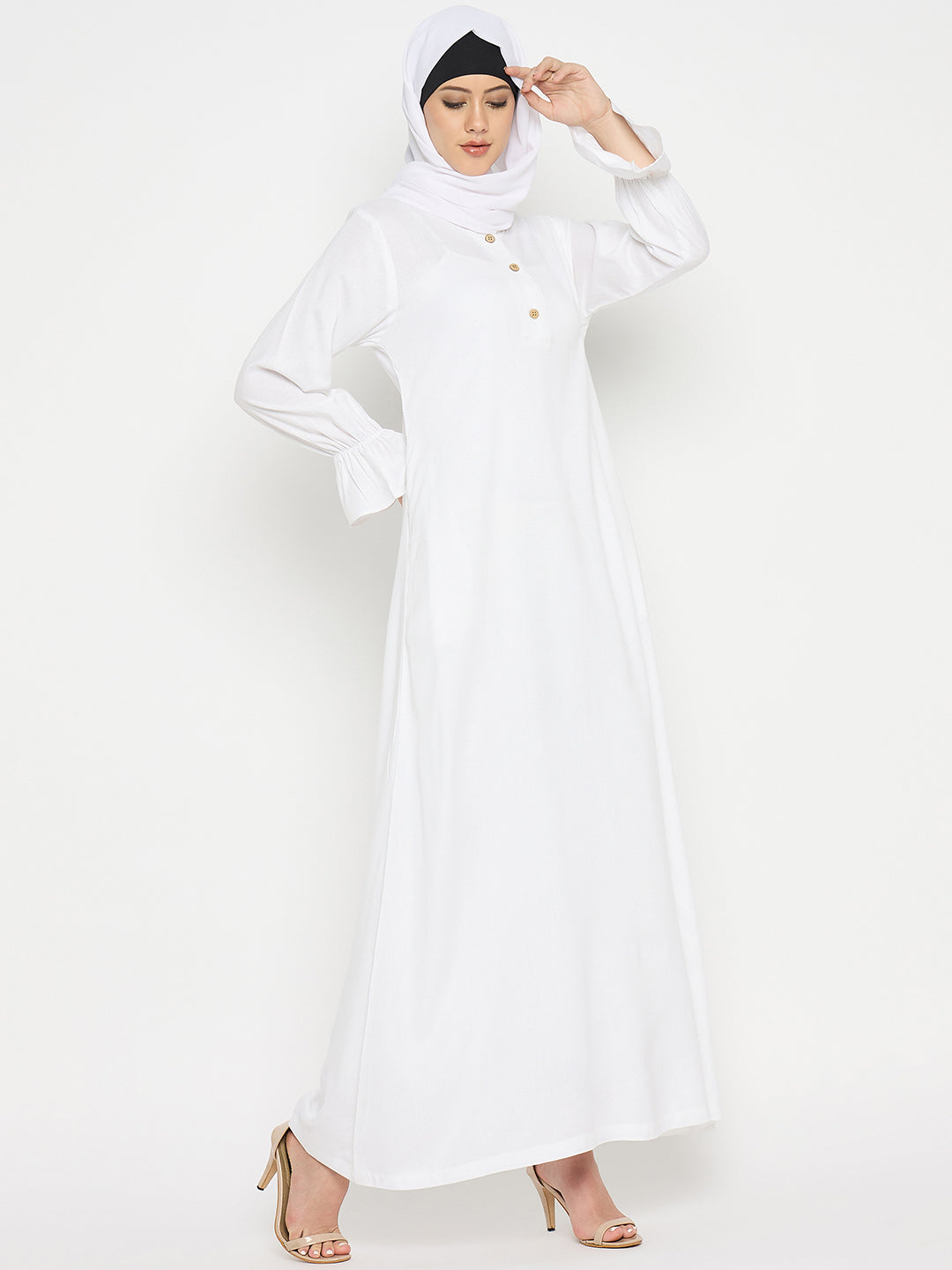 Rayon White Abaya Burqa with Black Georgette Hijab