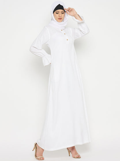 Rayon White Abaya Burqa with Black Georgette Hijab