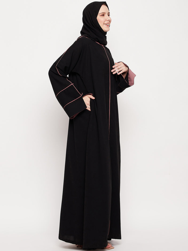 Nabia Women Solid A-line Nida Matte Fabric Abaya Burqa With Black Georgette Scarf