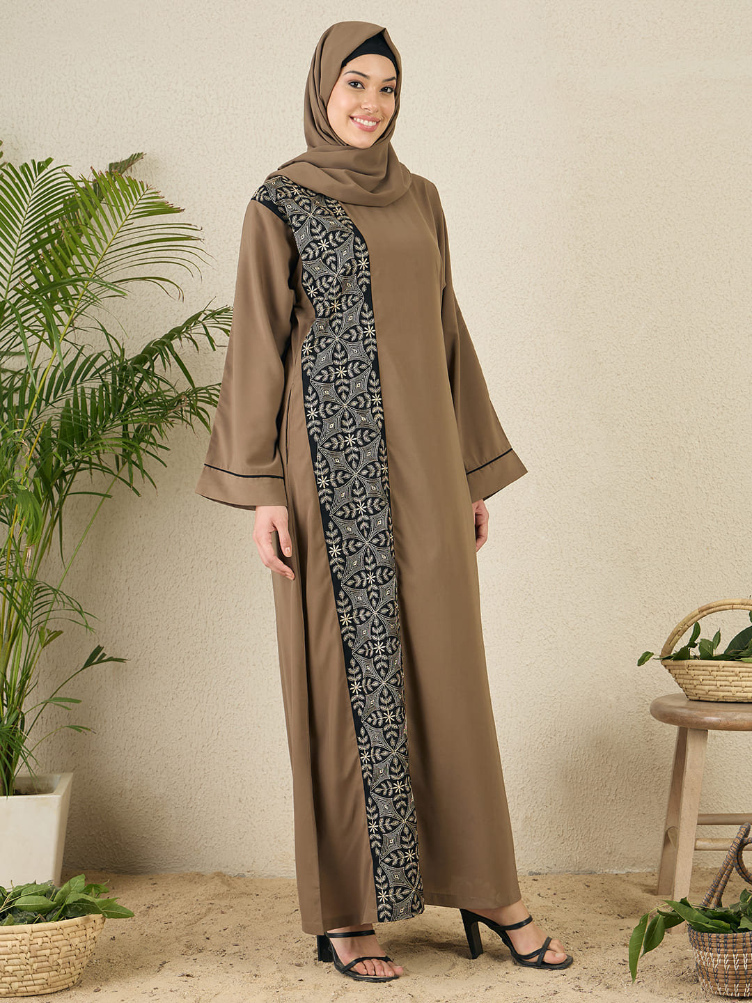 Embroidered Abaya Dress for Women with matching scarf