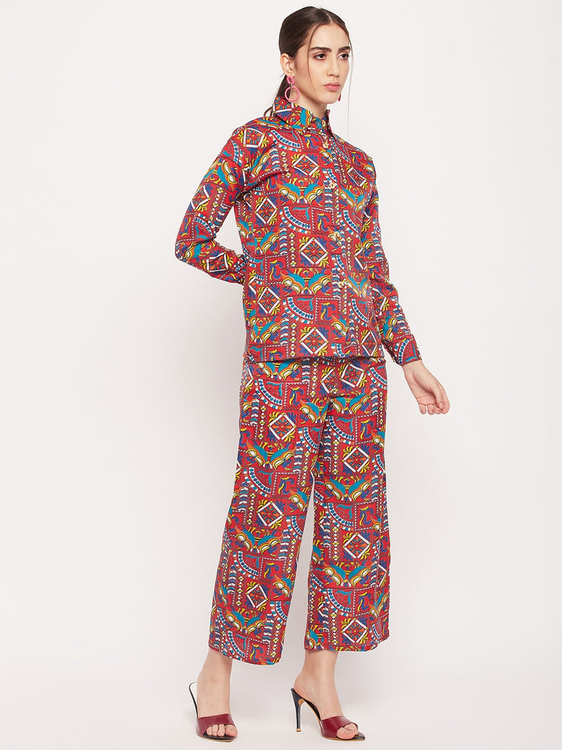 Nabia Women Red & Yellow Printed Co-Ord Set