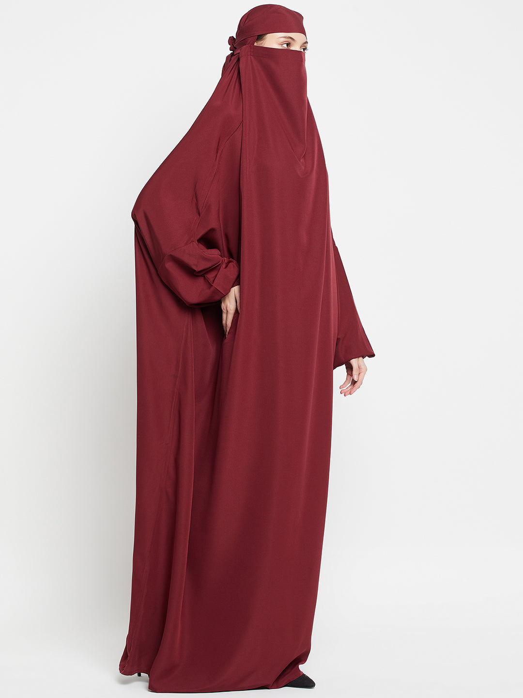 Nabia Maroon Solid Free Size Adjustable Nosepiece Jilbab Abaya for Girls and Women