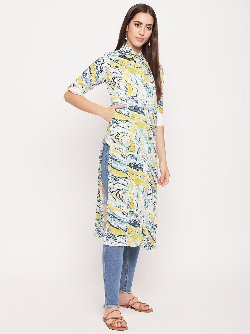 Nabia Women Front Open Multi Colour Printed kurta