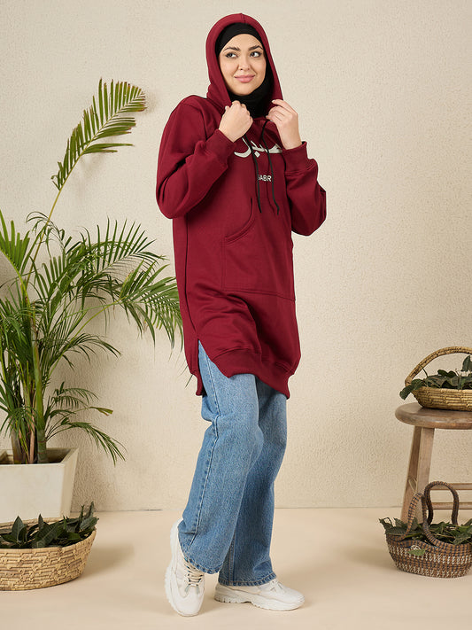 Sabr Modest Maroon Fleece Winter Hoodie for Women