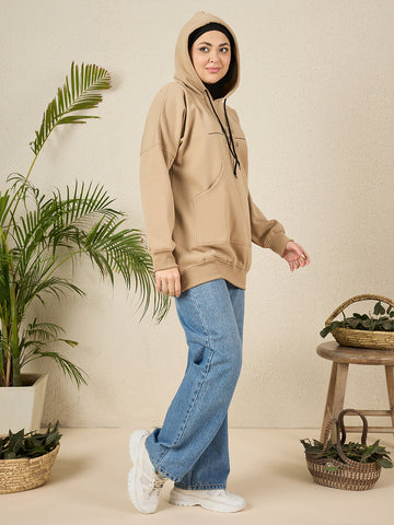 Women's Modest Beige Fleece Deen Over Dunya Winter Hoodie