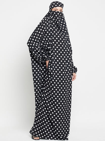 Black and White Polka Dot Free Size Jilbab Abaya for Girls and Women