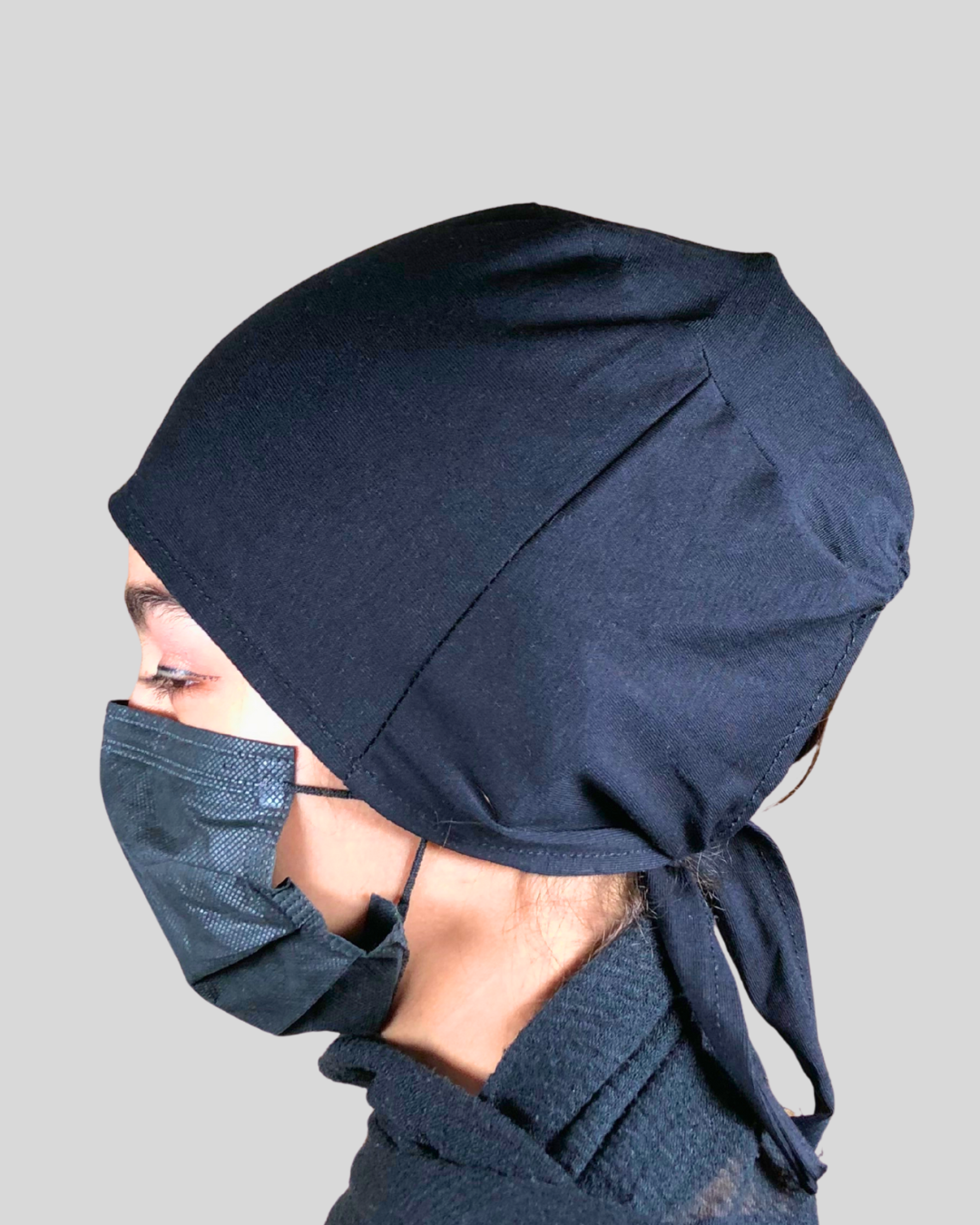 Plain Black Tie-Back Undercap Hijab