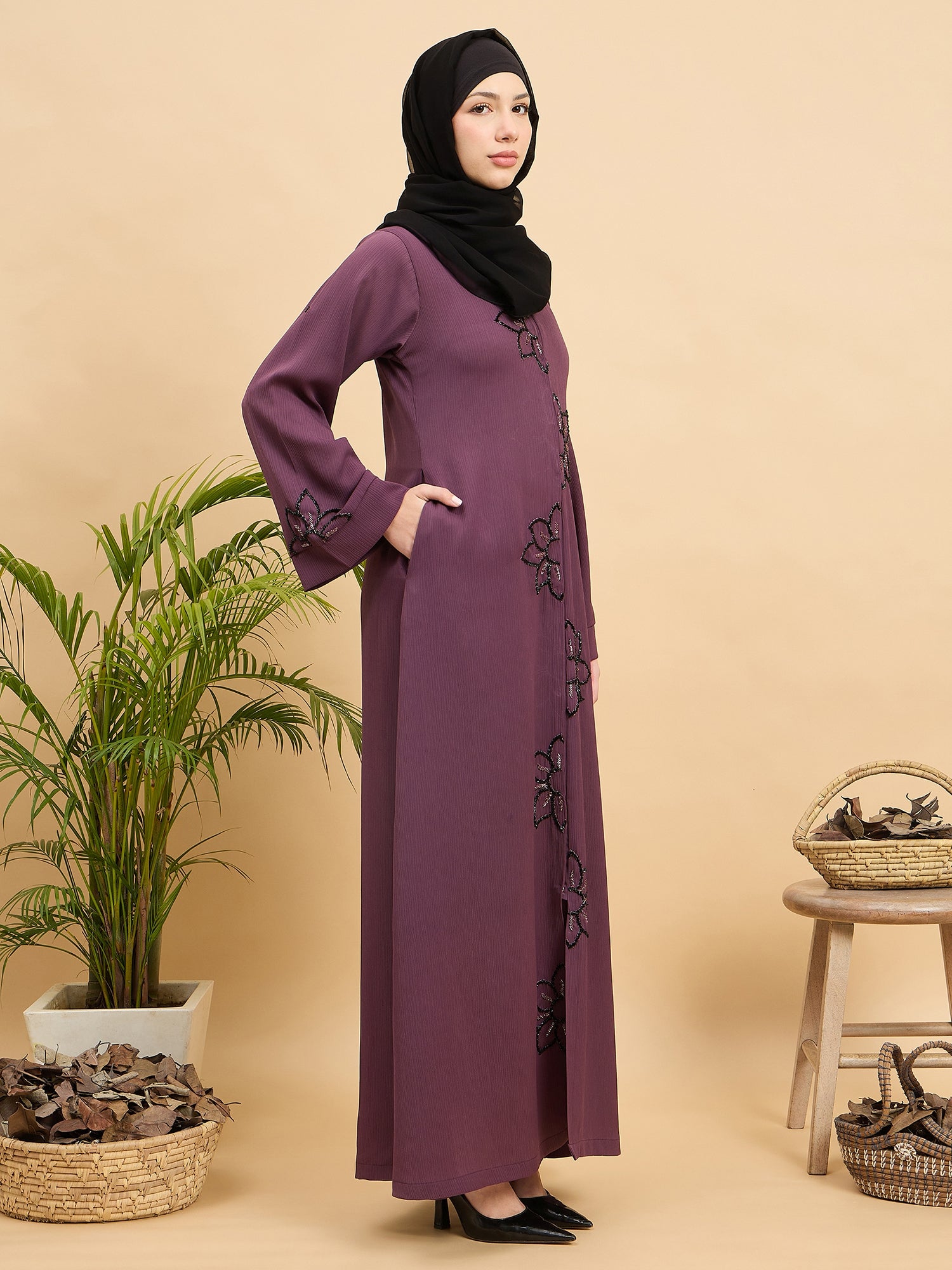 Modest Handworked Front Open Luxury Abaya Burqa with Hijab