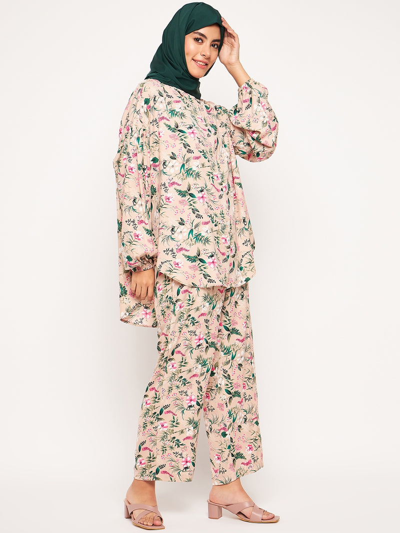 Nabia Pink Floral Printed Loose Fit co-ord set For Women