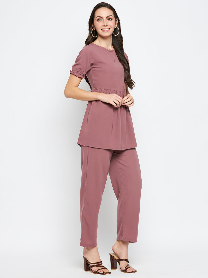 Nabia Women Puce Pink Solid Co-Ord Set