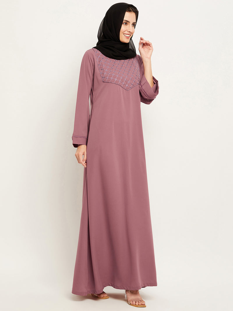 Nabia Women Solid Puse Pink Abaya Burqa With Georgette Scarf
