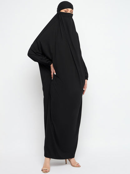 Nabia Black Free Size Adjustable Nosepiece Cotton Fabric Jilbab Abaya for Girls and Women