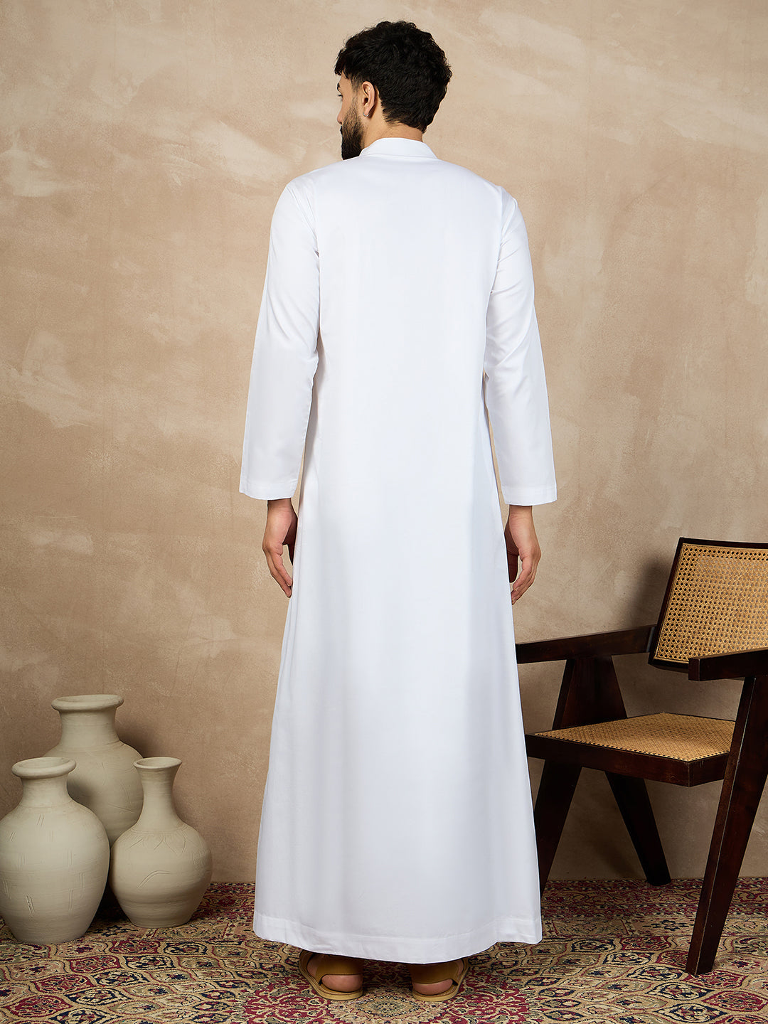 Nabia White Zip Closure Cotton Thobe/Jubba