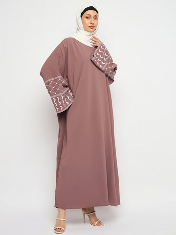 Nabia Kefiyyeh Embroidery Slip-On Closure Rust Abaya Burqa With Black Scarf