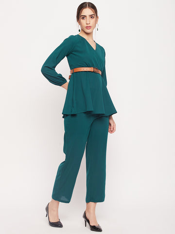 Nabia Women Bottle Green Solid Co-Ord Set