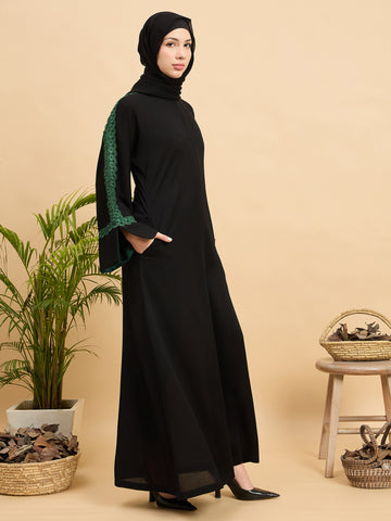 Modest Lace Abaya Burqa with Black Georgette Hijab for Women