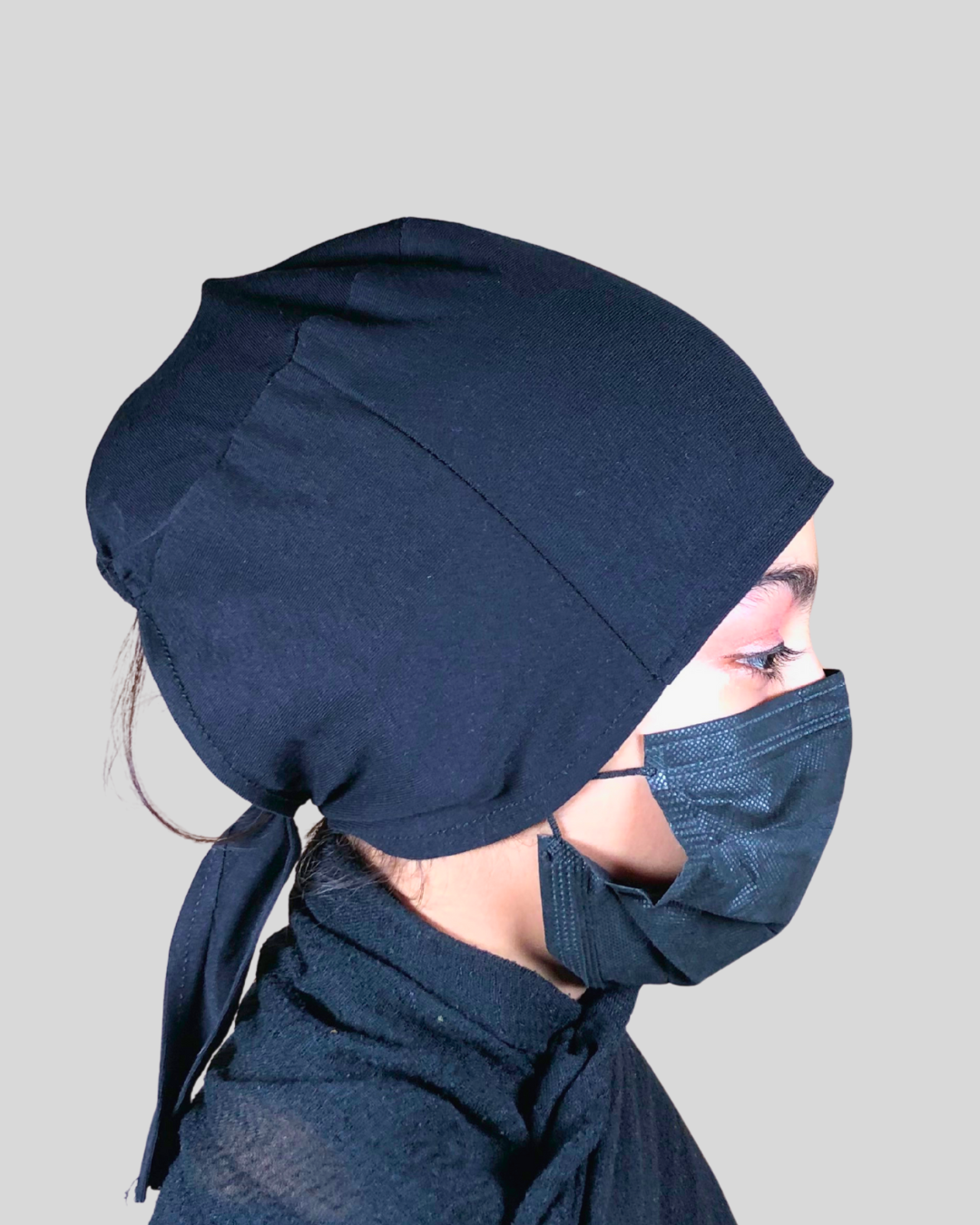 Plain Black Tie-Back Undercap Hijab