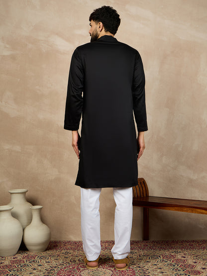 Nabia Black Solid Kurta and White Pajama Set