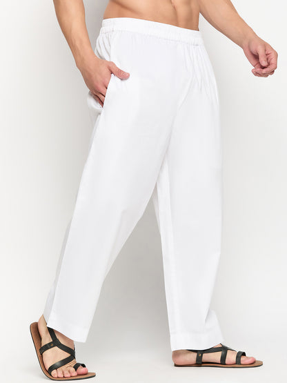 White Solid Men's Casual Cotton Pajama