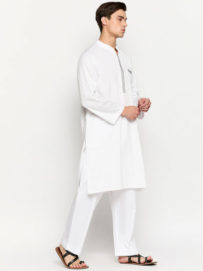 Cotton White Kurta Pajama Set For Men