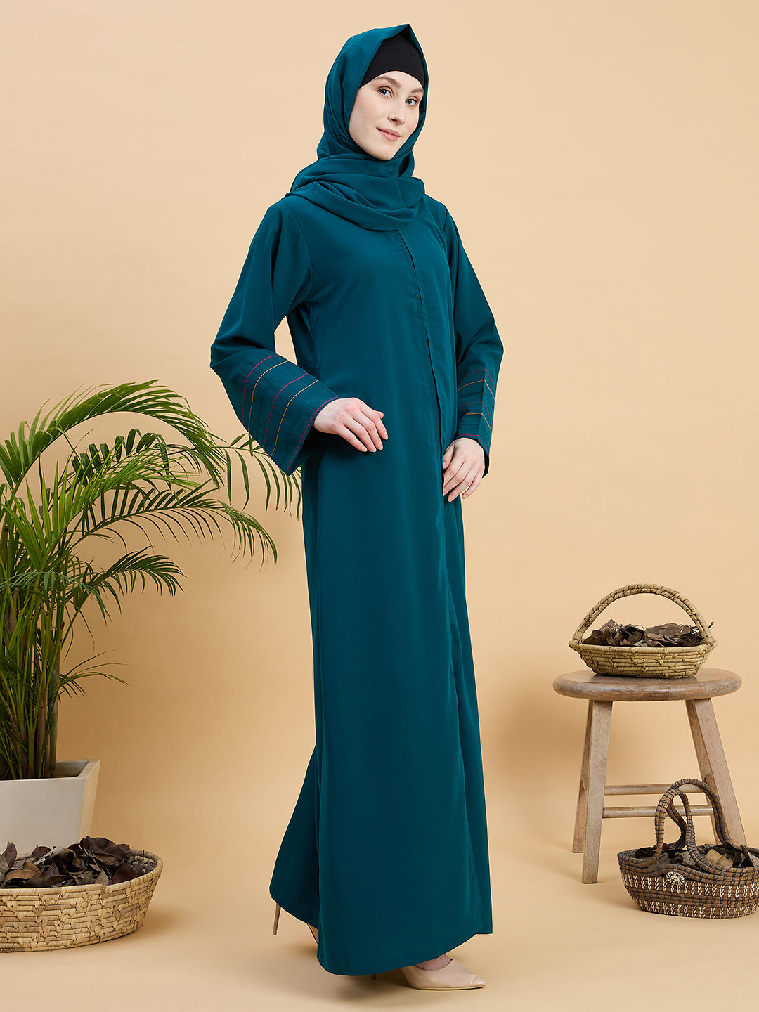 Women’s Solid Green Abaya Burqa with Matching Hijab