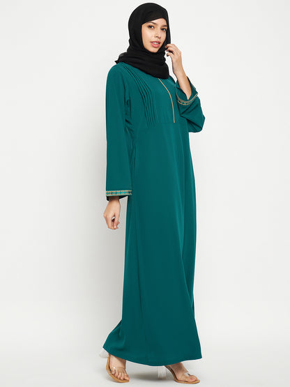 Nabia Embroidery Green Abaya with Black Scarf
