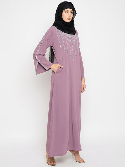 Nabia Pink Crush Nida Luxury Abaya with Hand Work Detailing