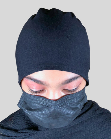 Plain Black Tie-Back Undercap Hijab
