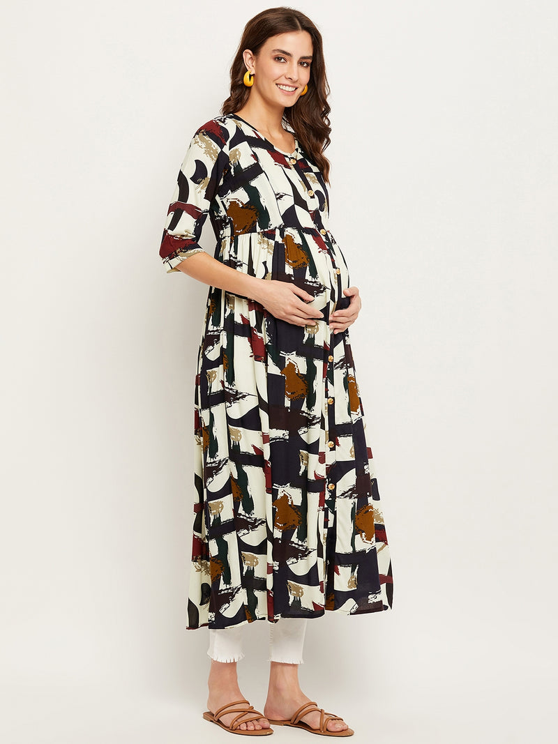 Nabia Women Front Open Printed Pre and Post Pregnancy / Maternity Dresses