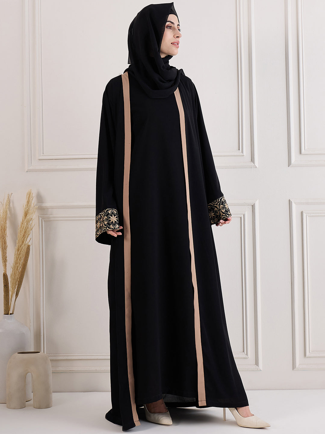 2 Piece Embroidered Shrug Set with Matching Black Hijab