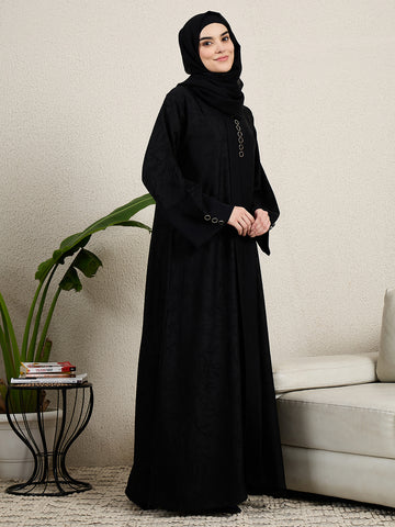 Black Abaya Button Detail Burqa for women with black hijab