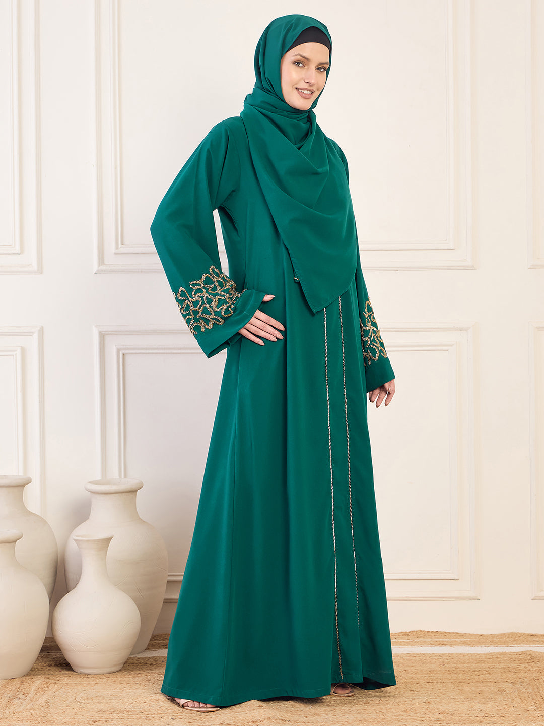 Nabia Green Handwork Luxury Abaya with Matching Hijab