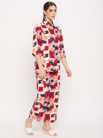 Nabia Women Red & Blue Printed Co-Ord Set