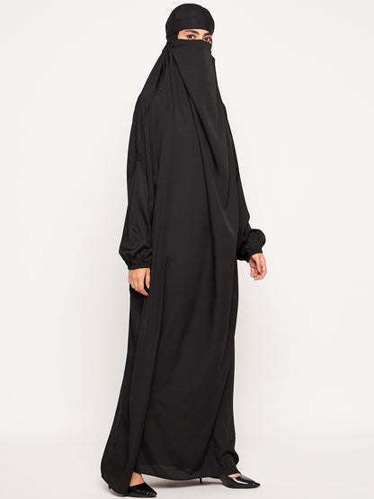 Nabia Black Solid Free Size Adjustable Nosepiece Jilbab Abaya for Girls and Women