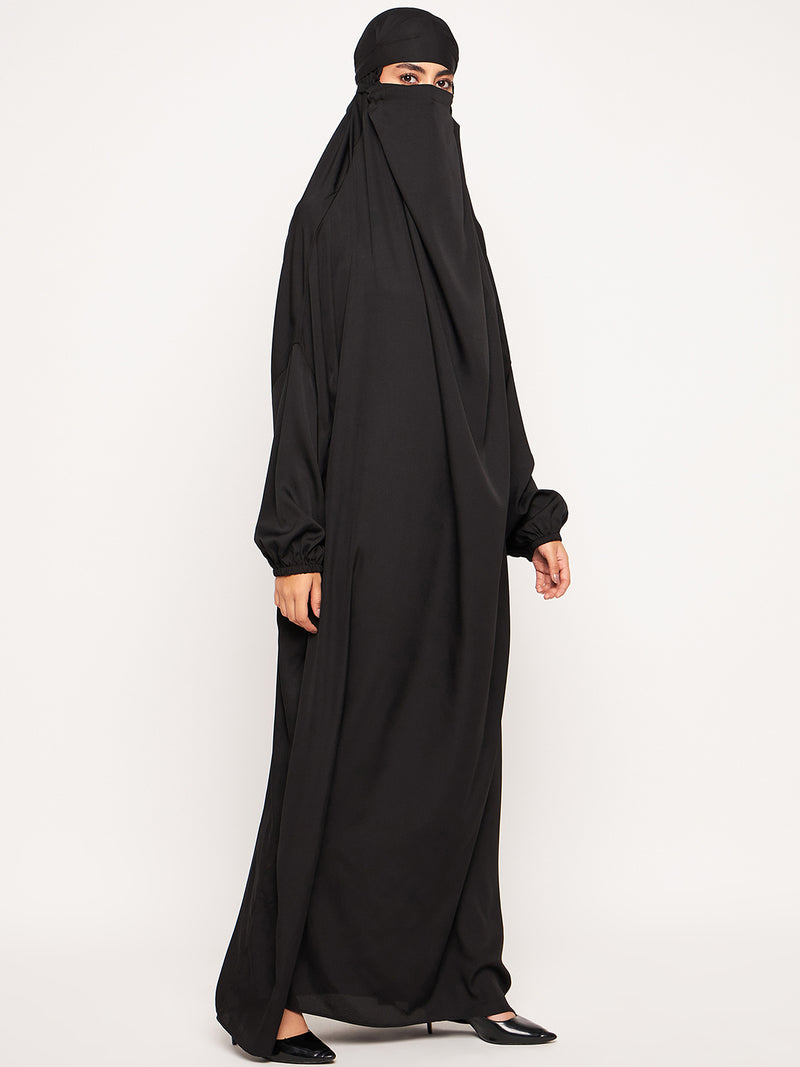 Nabia Black Solid Free Size Adjustable Nosepiece Jilbab Abaya for Girls and Women