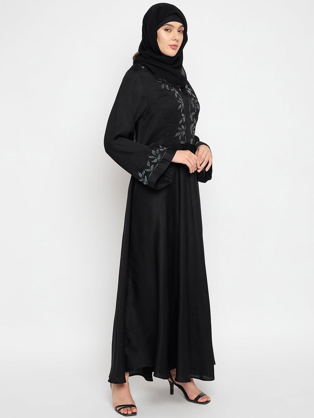 Handwork Black Luxury Abaya With Black Hijab