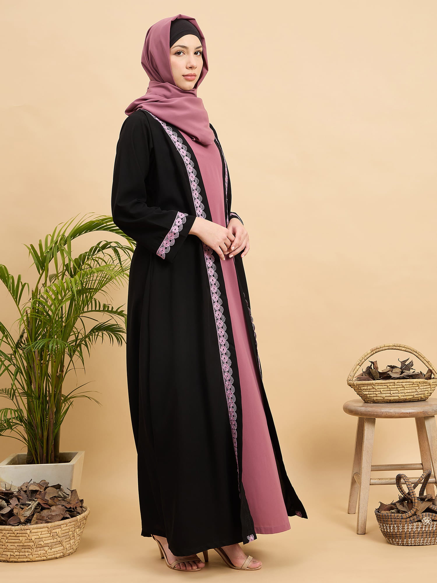 Nabia Modest Lace Abaya with Matching Hijab for Women