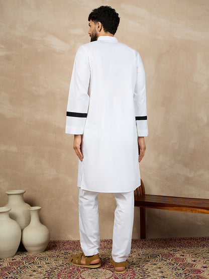 Nabia White Cotton Kurta Pajama Set For Men