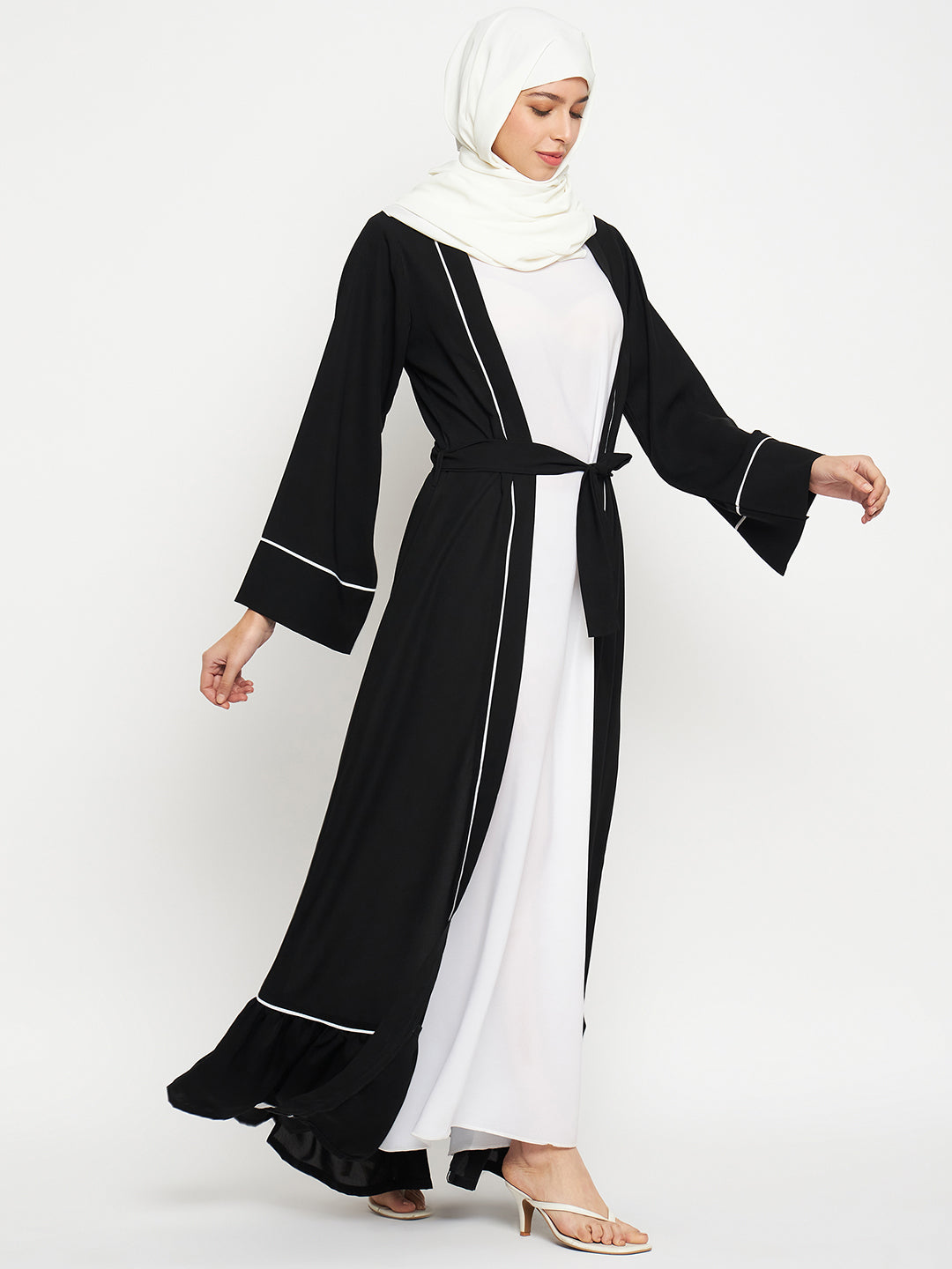 2 Piece Shrug Set Abaya with Black Hijab
