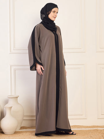 Nabia Grey  Aline Abaya with Black Georgette Hijab