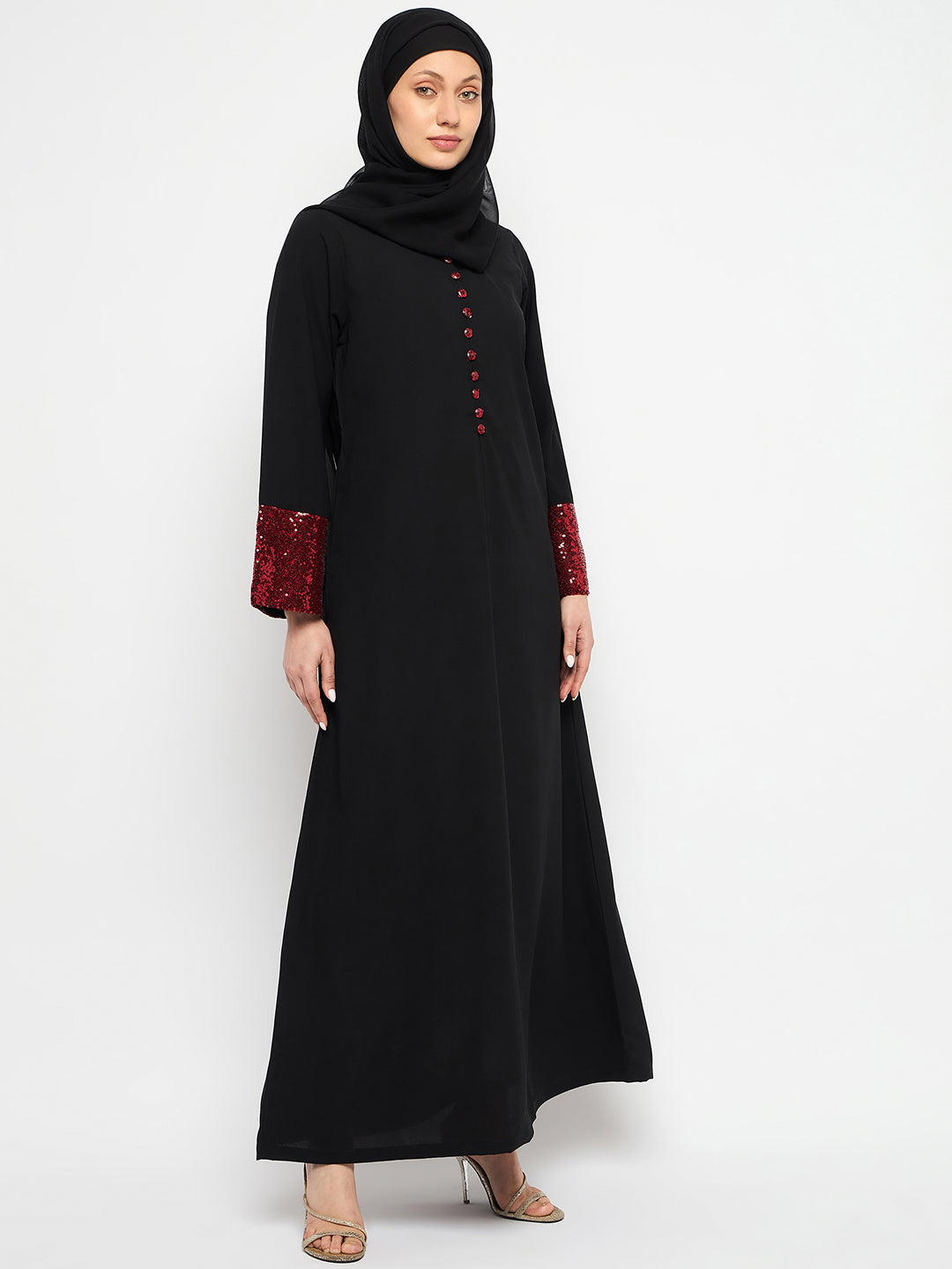 Nabia Embroidery Black Abaya Burqa with Black Hijab