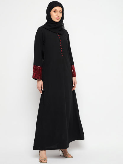 Nabia Embroidery Black Abaya Burqa with Black Hijab